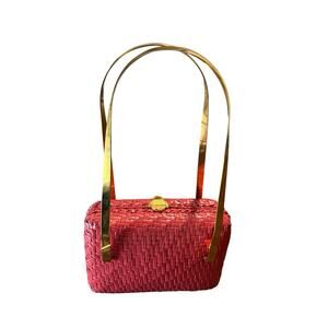 Rare 60's PINK Woven Basket Wicker Handbag Koret Italy Gold Tone Hardware